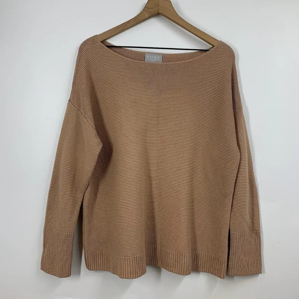 Pure Collection Women's 100% Cotton Long Sleeve Pullover Knit Sweater Size 12‎